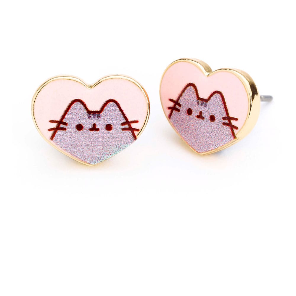 Pusheen Stud Earrings Pink and Gold Heart