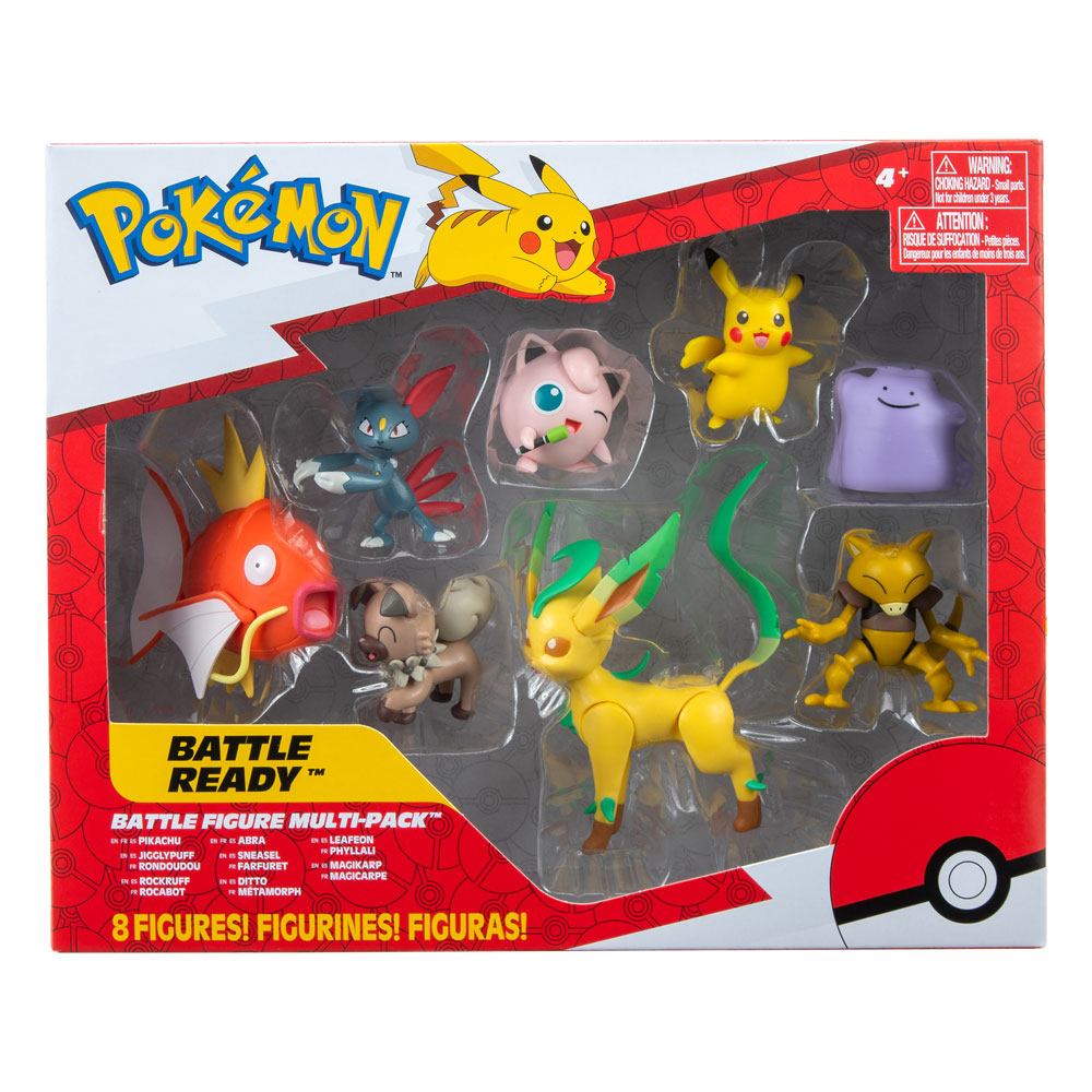 Pokémon Battle Figure Set Figure 8-Pack Female Pikachu, Jigglypuff, Rockruff, Sneasel, Abra, Ditto, Leafeon, Magikarp