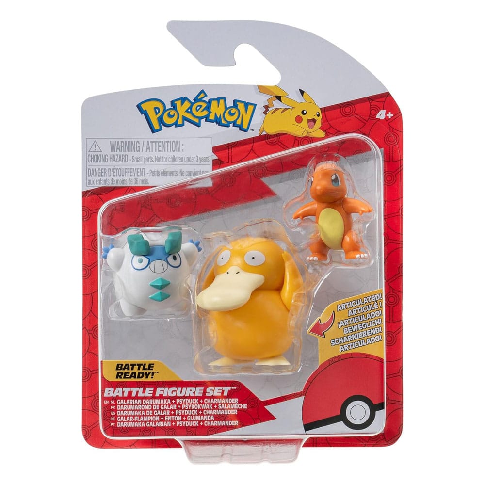 Pokémon Battle Figure Set 3-Pack Charmander #4, Galarian Darumaka, Psyduck 5 cm