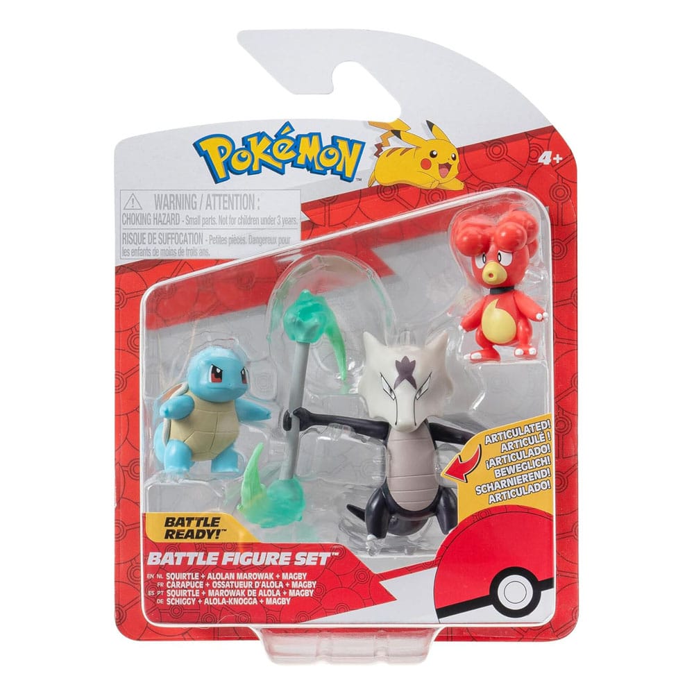 Pokémon Battle Figure Set 3-Pack Magby, Squirtle #4, Alolan Marowak 5 cm